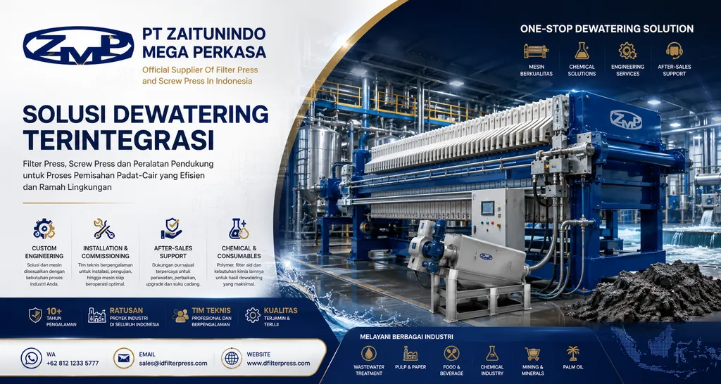 Mesin filter press industri Zaitunindo di fasilitas pengolahan sludge